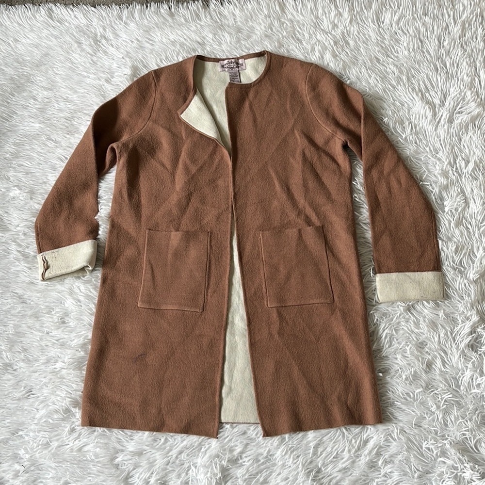 New Oliver Women’s Tan and cream Wool blend open cardigan size Small
